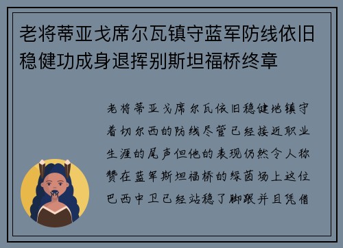 老将蒂亚戈席尔瓦镇守蓝军防线依旧稳健功成身退挥别斯坦福桥终章
