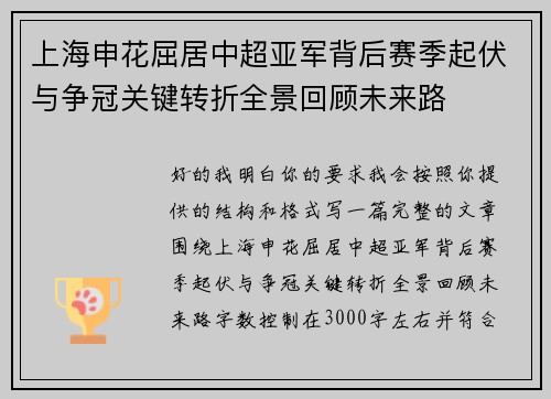 上海申花屈居中超亚军背后赛季起伏与争冠关键转折全景回顾未来路