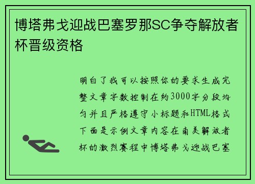 博塔弗戈迎战巴塞罗那SC争夺解放者杯晋级资格