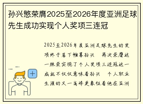 孙兴慜荣膺2025至2026年度亚洲足球先生成功实现个人奖项三连冠